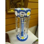 A blue & white milk glass lustre vase (complete)
