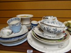 Tray of vintage china mainly plates including blue & white together with a vintage black & white