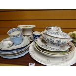 Tray of vintage china mainly plates including blue & white together with a vintage black & white