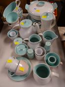 A parcel of Poole turquoise & pearl coloured tea / dinnerware