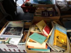 Large selection of boxed hardback & paperback books relating to travel, English literature etc