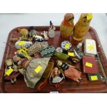 Tray of various collectables including Russian dolls, collectors dolls, pillboxes etc