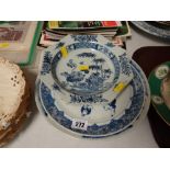 Three Chinese blue & white decorated plates