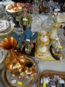 Parcel of china and metalware including Capodimonte figure of a poacher, dressing table set,