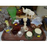 Collection of various coloured and painted glass items