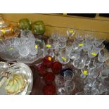 Two trays of various glassware including drinking glasses, Dartington bowl etc