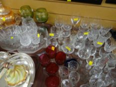 Two trays of various glassware including drinking glasses, Dartington bowl etc