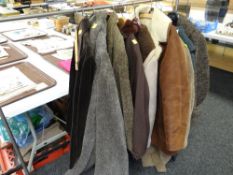 A rail of ladies vintage coats including sheepskin, fur collared etc