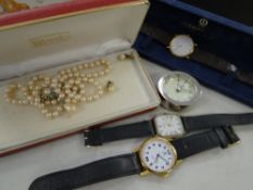Two vintage gents wristwatches including a Sekonda, boxed pearls etc