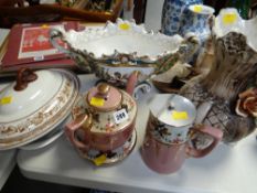 Parcel of various continental and English china including lustre teapot and stand, table centrepiece