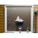 Large modern framed print of a yacht on open sea