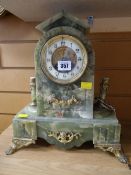 A gilt & green marble French-style mantel clock