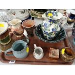 Tray of mainly Welsh studio pottery items