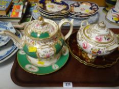 Two Carltonware Oriental decorated dishes together with an English Staffordshire hand painted teapot