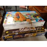 Boxed children's Mega Bloks Thomas & Friends together with a boxed TCR Lane Changers electric racing