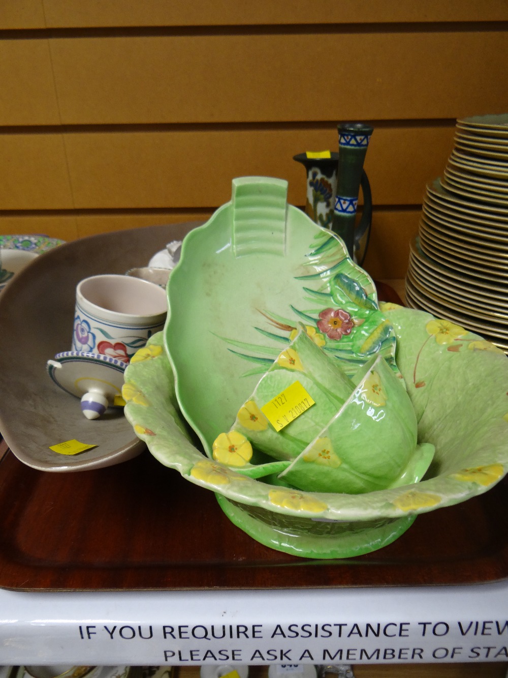 Poole pottery long bowl, Carltonware and similar dishes and three items of Dutch Gouda studio