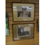 Two framed early twentieth century coloured prints entitled 'Introducing Baby' & 'Daddy's Coming'