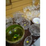 Two trays of various glassware including drinking glasses and decanter, fruit bowls etc