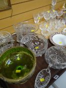 Two trays of various glassware including drinking glasses and decanter, fruit bowls etc