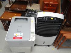 A parcel of electrical items to include a Logik humidifier, Toshiba and Samsung laser printers