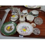 A tray of mixed china including Limoges, small Limoges plates, Royal Albert Nosegay dish, Goss