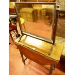 AN EDWARDIAN MAHOGANY TWIN FLAP SIDE TABLE and a vintage oak swing dressing mirror