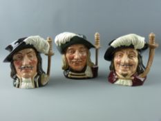 A SET OF THREE ROYAL DOULTON CHARACTER JUGS 'Athos' D6439, 'Porthos' D6440 and 'Aramis' D6441