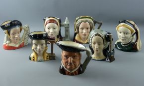 SEVEN ROYAL DOULTON CHARACTER JUGS 'Henry VIII & His Six Wives', D nos. 6642, 6645, 6646, 6653,