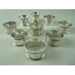 THREE PAIRS OF SILVER NAPKIN RINGS and three odd silver napkin rings, total weight 7 troy ozs