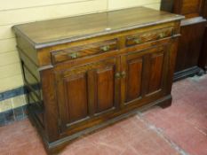 AN ANTIQUE OAK & LATER DRESSER BASE/COFFER CONVERSION, the rectangular top with moulded edge over