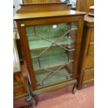 AN EDWARDIAN MAHOGANY SINGLE DOOR ASTRAGAL GLAZED DISPLAY CABINET with shaped back rail and lower