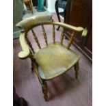 A LATE 19th CENTURY ASH & ELM SMOKER'S BOW ARMCHAIR