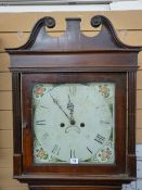 A MID 19th CENTURY OAK & MAHOGANY CROSSBANDED LONGCASE CLOCK, the hood with swan neck pediment and