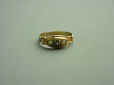 A NINE CARAT GOLD SAPPHIRE & PEARL DRESS RING, 1.7 grms