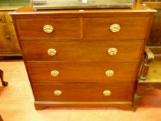A CIRCA 1900 LINE INLAID MAHOGANY CHEST of two short over three long drawers, with later polished