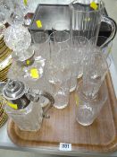 Two decanters together with a cut glass lemonade set
