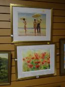 A signed print of poppies by German artist together with a Vettriano framed print