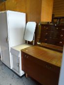 A vintage white painted child's dressing table wardrobe unit together with a vintage Avalon Yatton