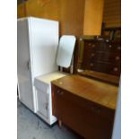 A vintage white painted child's dressing table wardrobe unit together with a vintage Avalon Yatton