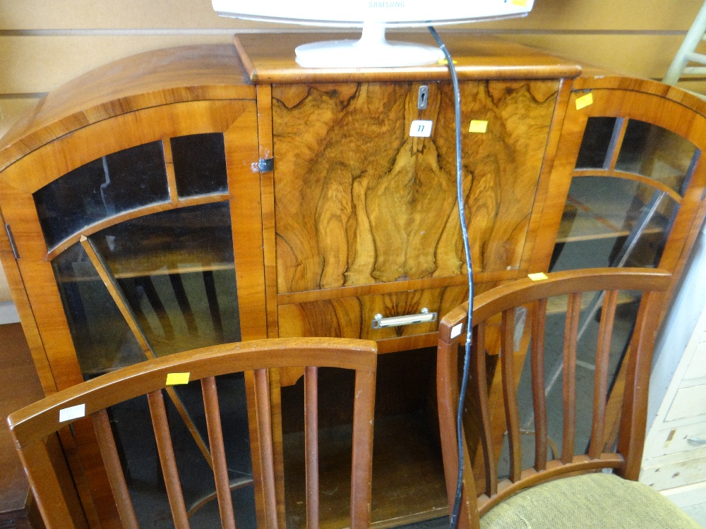 A vintage walnut veneered deco-style bureau bookcase