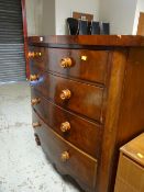 Antique mahogany bow fronted chest of drawers, two short above three long