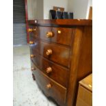 Antique mahogany bow fronted chest of drawers, two short above three long