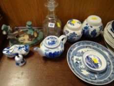 Small of parcel of blue & white china including ginger jars, teapot, decanter etc