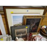 Framed signed Baxter print of St Andrews golf club together with small modern framed oil on canvas &