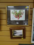 Framed watercolour of fuchsias signed H L dated 1979 together with a small framed oileogram of the