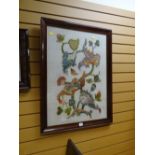 A darkwood framed embroidery / tapestry of flowers signed by R. Rhys dated 1936