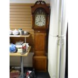 Antique longcase grandfather clock with painted face by Reese of Aberayron