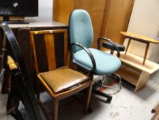 Parcel of items to include two small tables, office chair and a chrome & black swivel shop stool