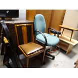 Parcel of items to include two small tables, office chair and a chrome & black swivel shop stool