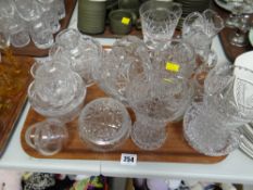 Tray of various cut glass vases, bowls etc